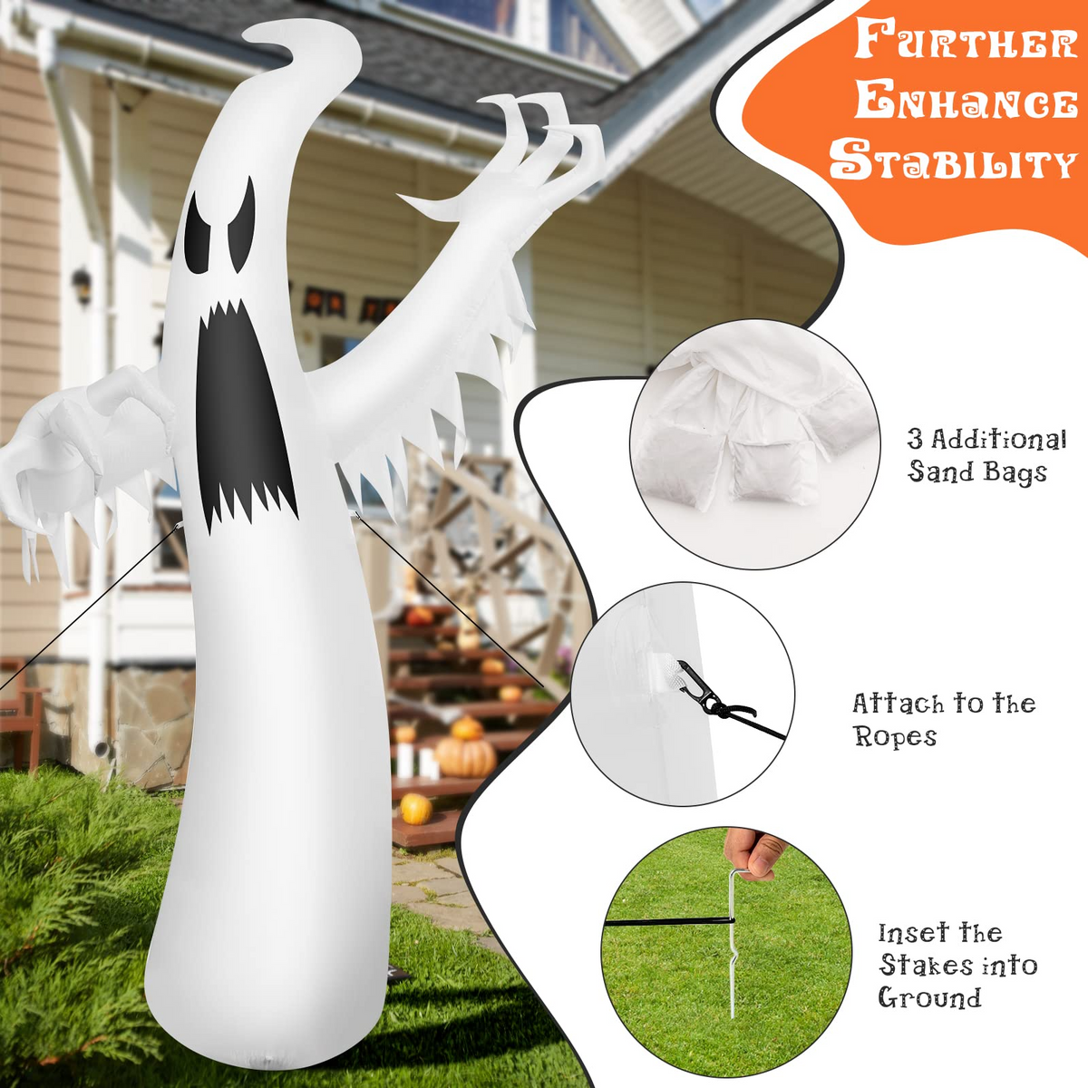 Lucktree 12 FT Halloween Inflatable Ghost, Quick Blow up Halloween Decoration, Giant Inflatable Specter with Bright LED Lights