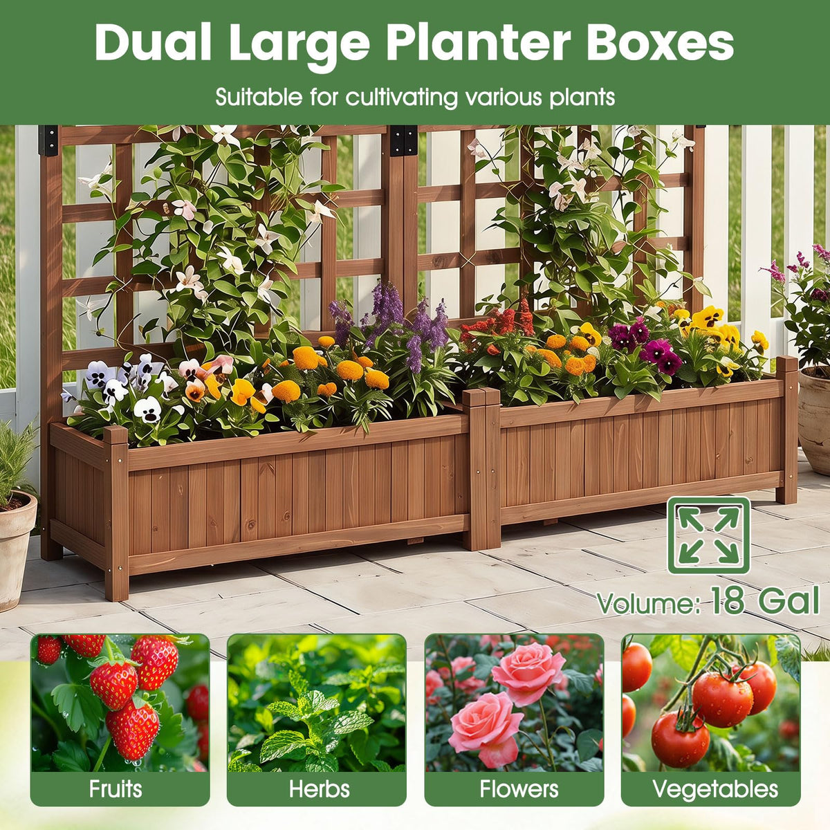 Lucktree Wooden Raised Garden Bed with Trellis