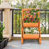 Lucktree Raised Garden Bed with 2 Barrel Planters & Trellis, 2-Tier Freestanding Wooden Raised Bed for Vegetable Flower Fruit
