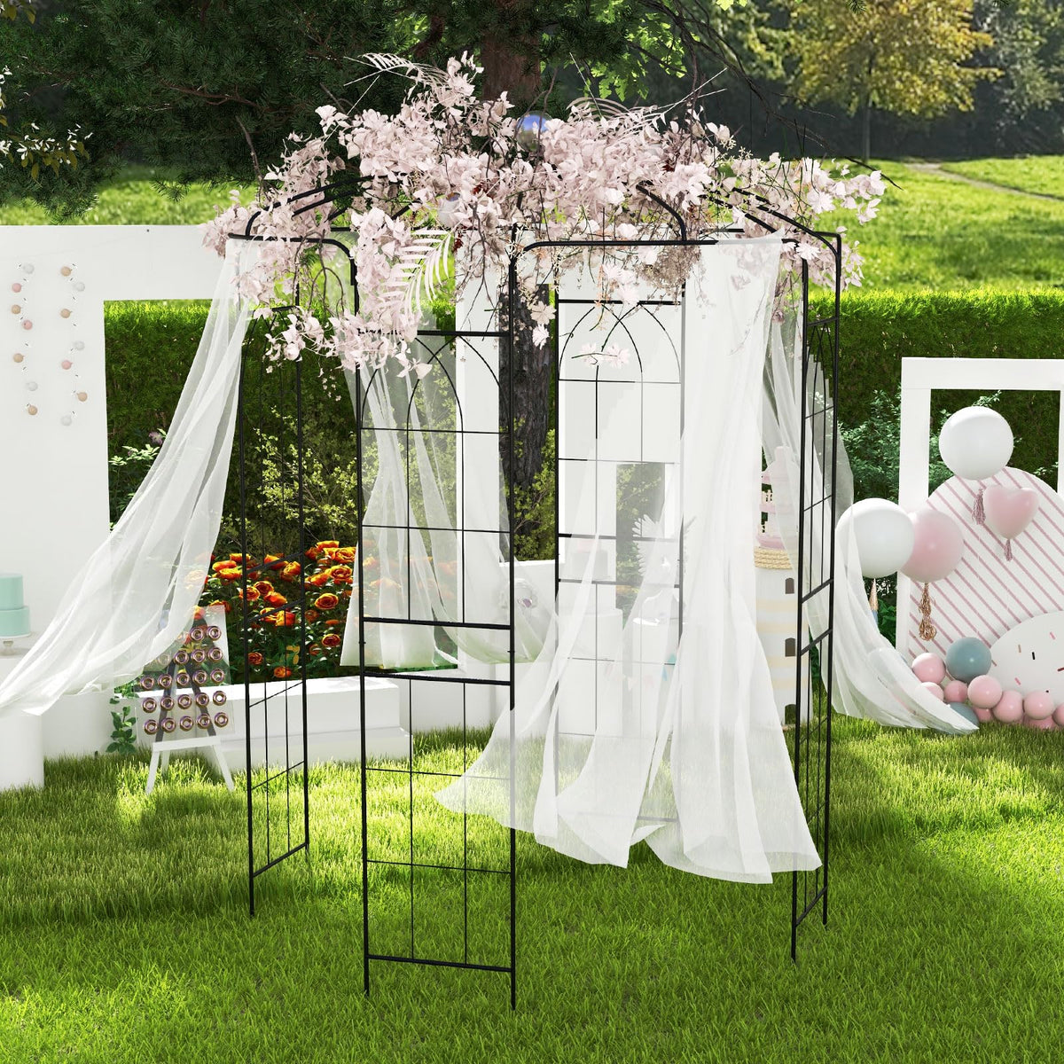 Lucktree Birdcage Shape Gazebo - 9.4' H x 6.8' W Metal Arch Trellis for Climbing Plants Clematis Vines