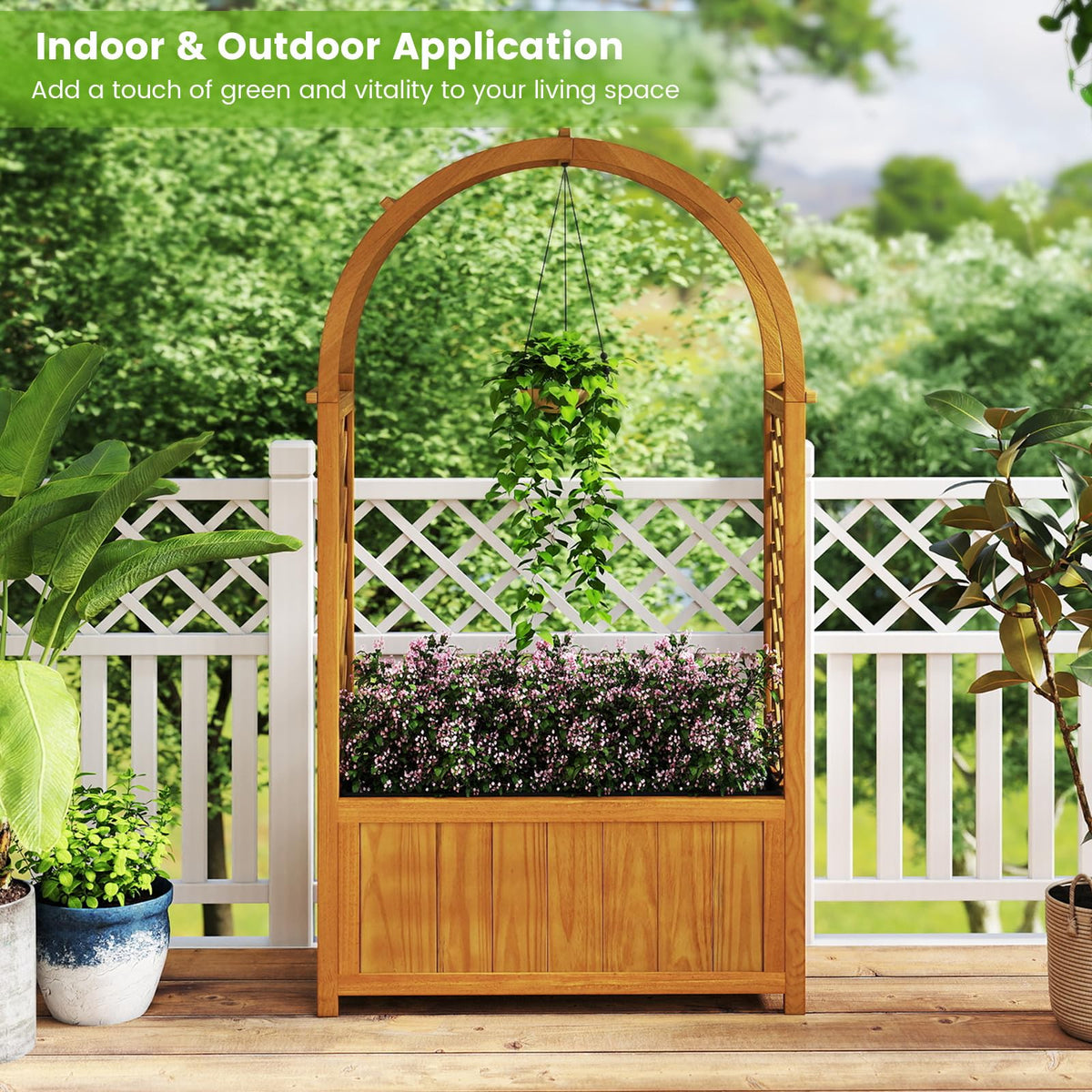 Lucktree Raised Garden Bed with Arch Lattice Trellis, for Climbing Vine Flower Vegetable