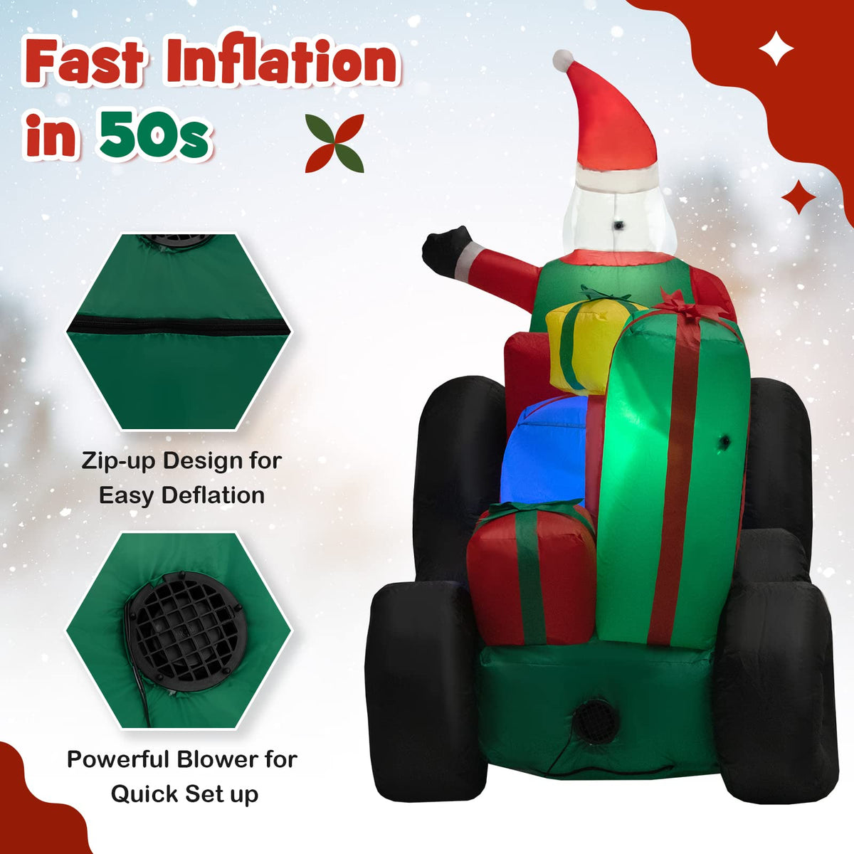 Lucktree 9 FT Christmas Inflatable Santa Claus on Truck with Gift Boxes, with Built-in LED Lights & Waterproof Fan