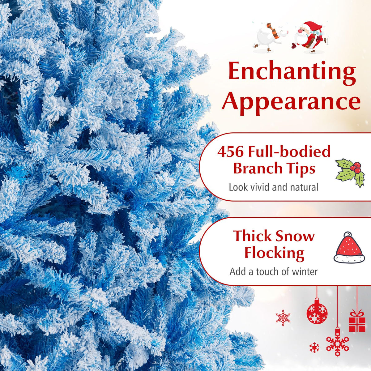 Lucktree Snow Flocked Christmas Tree with Lush Branch Tips & Foldable Metal Stan ( Blue Gradient & White )