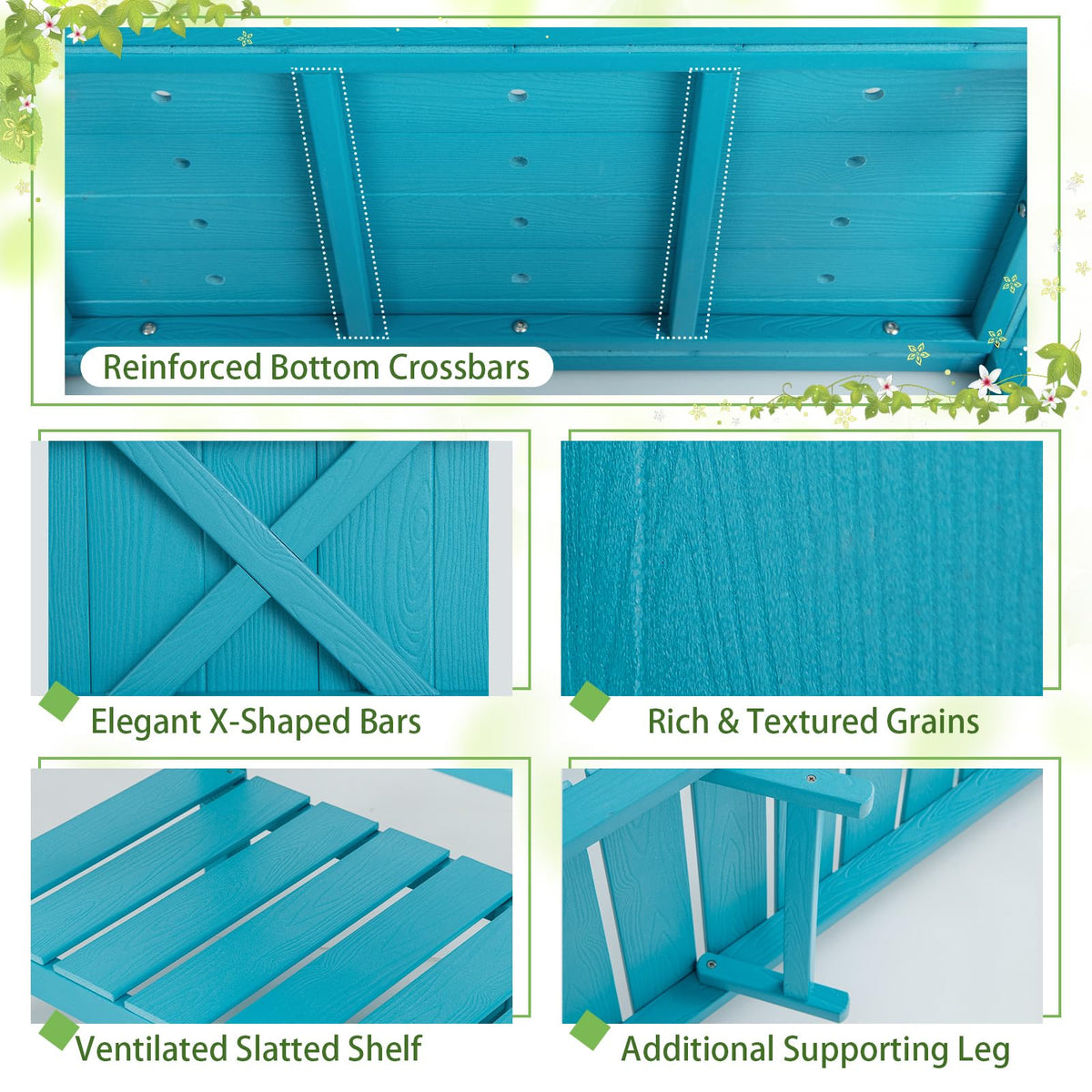 Lucktree HIPS Raised Garden Bed, Elevated Planter Box w/Legs, Storage Shelf, Drain Holes