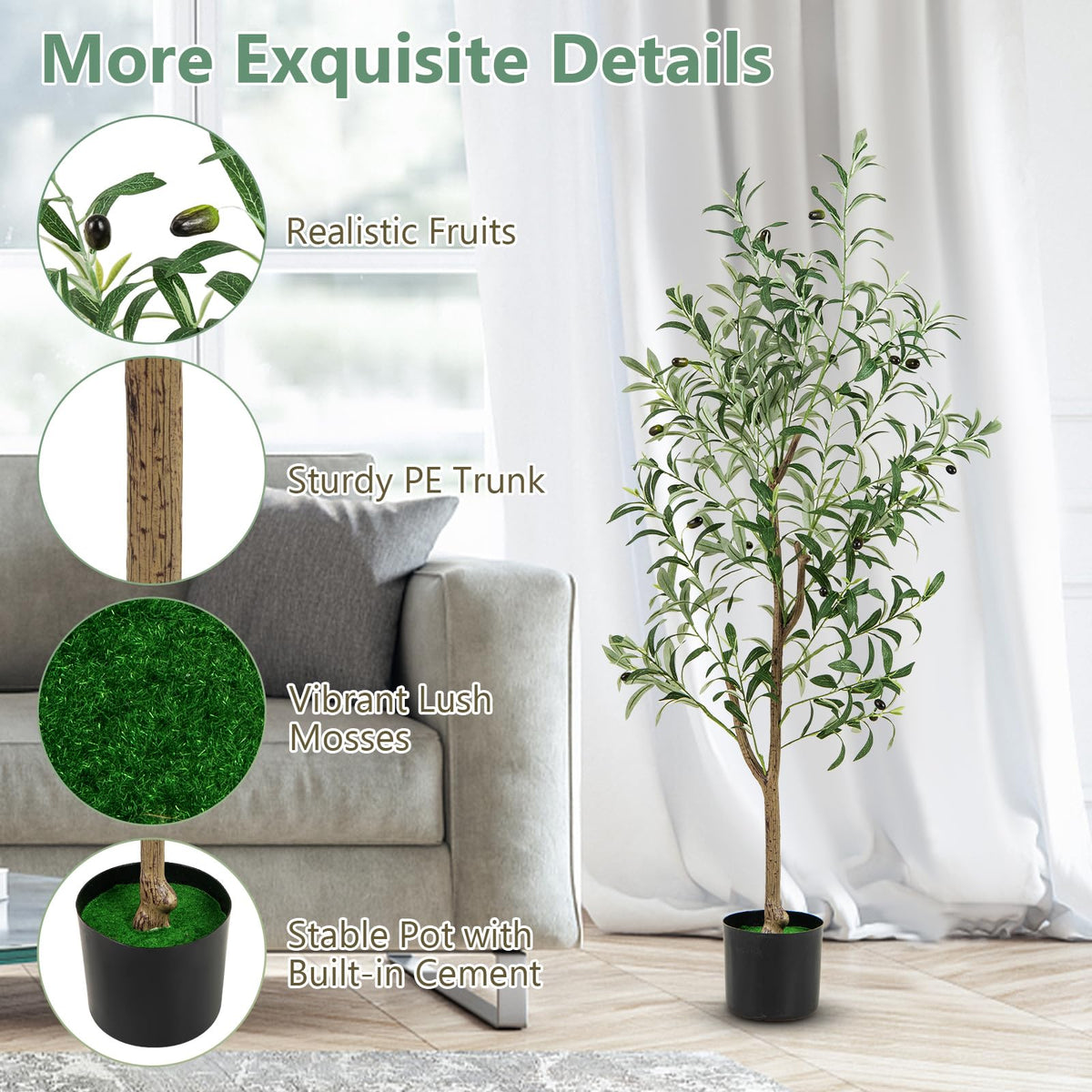 Lucktree 4.5ft Artificial Olive Tree, Tall Fake Potted Olive Silk Tree with Realistic Fruits, 2 Pack