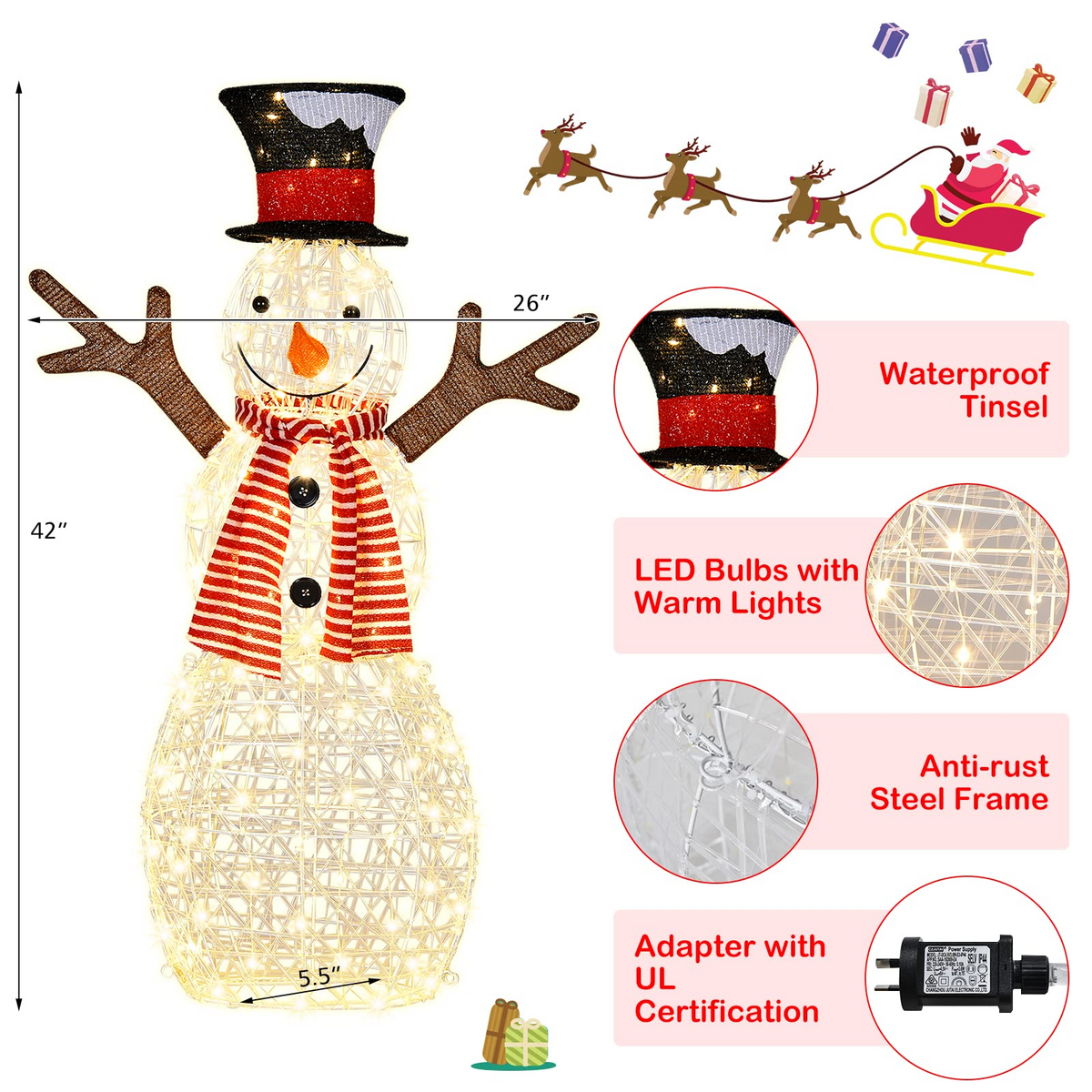 Lucktree Christmas Outdoor Lighted Snowman Yard Xmas Decorations and Zip Ties