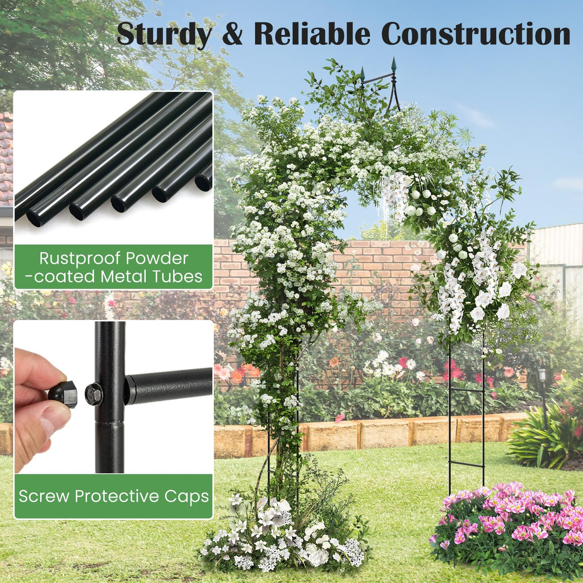 Lucktree Metal Garden Arbor Wedding Arch, 9.5 FT Wedding Arbor for Ceremony, Pergola Arbor for Climbing Plant Roses Vines
