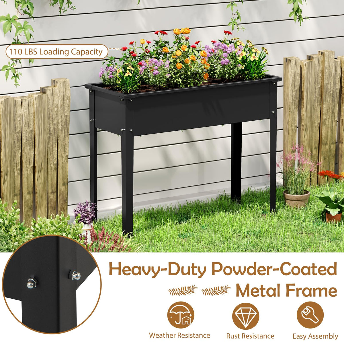 Lucktree Metal Raised Garden Bed with Legs(40”x16”x32”)
