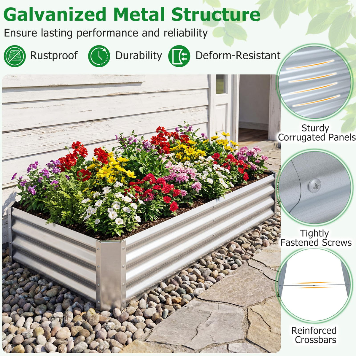 Lucktree 6 x 3 x 1 FT Galvanized Rectangular Metal Raised Garden Bed (1/2)