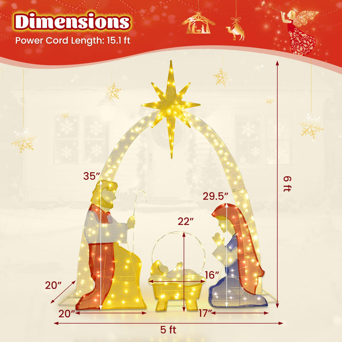 Lucktree Christmas 6 Feet Lighted Nativity Scene Yard Decoratio with 240 Warm White LED Lights