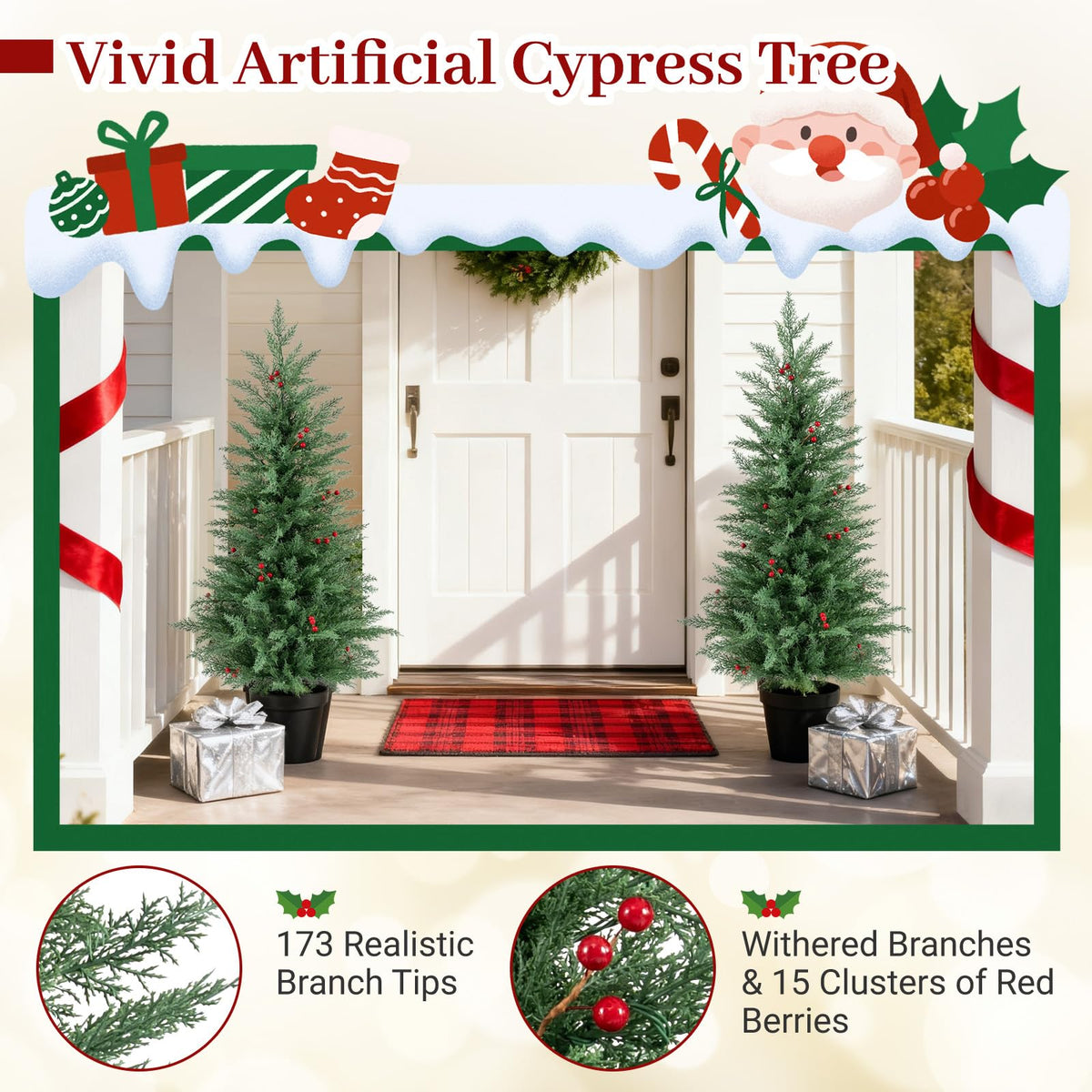2 Pack 4 FT Pre-lit Cypress Christmas Trees w/70 Warm White LED Lights