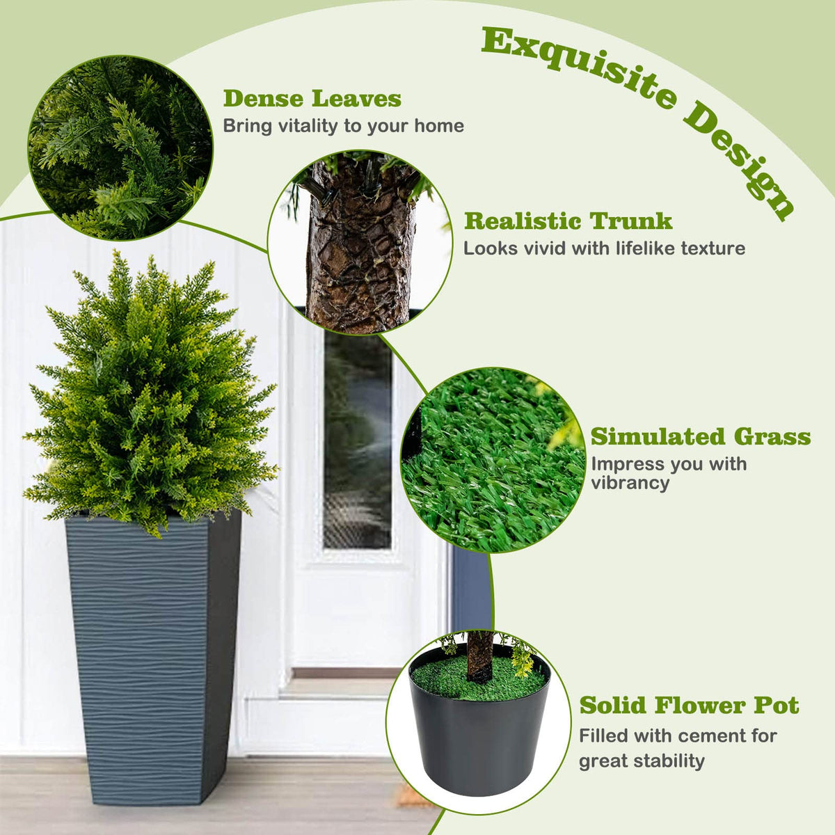 Lucktree 21.5" Artificial Tree, Set of 2 Faux Potted Plants Artificial Shrubs Bushes