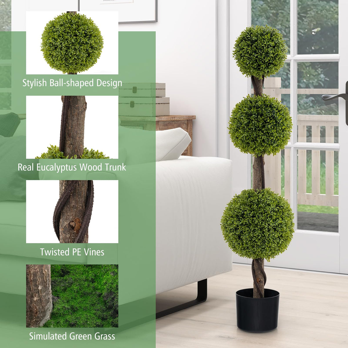 Lucktree 4ft Artificial Boxwood Topiary Ball Tree, Faux Potted Plants Cypress Tree with Weighted Pot