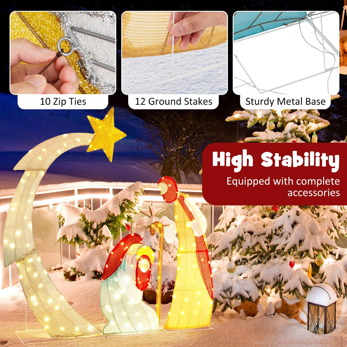 Lucktree 5 FT Christmas Nativity Set, Pre-Lit Nativity Scene w/ 140 Warm White LED Lights