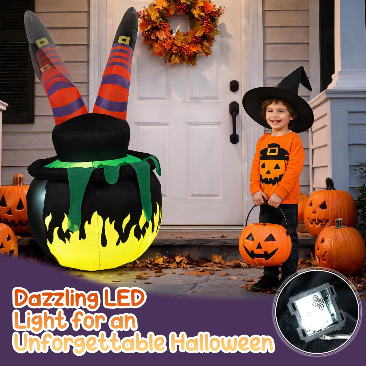 Lucktree 6 FT Animated Halloween Lighted Inflatable Kicking Witch