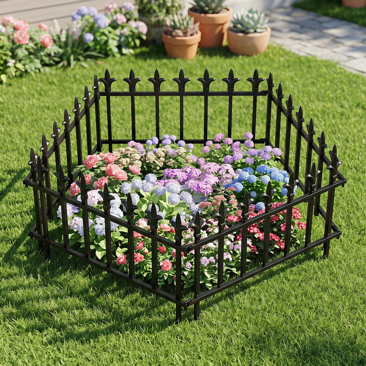 Lucktree No Dig Decorative Metal Garden Fence with Fleur-de-Lis Finials
