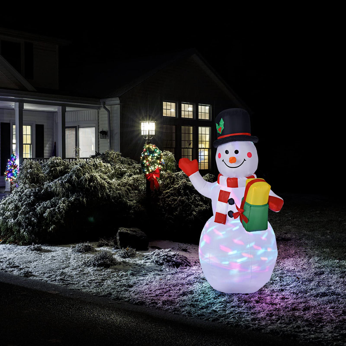 Lucktree Inflatable christmas Snowman, Santa Claus, Built-in Colorful LED Lights