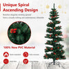 Lucktree 6FT / 7FT Pre-Lit Spiral Christmas Tree with Branch Tips Pine Cones Red Berries