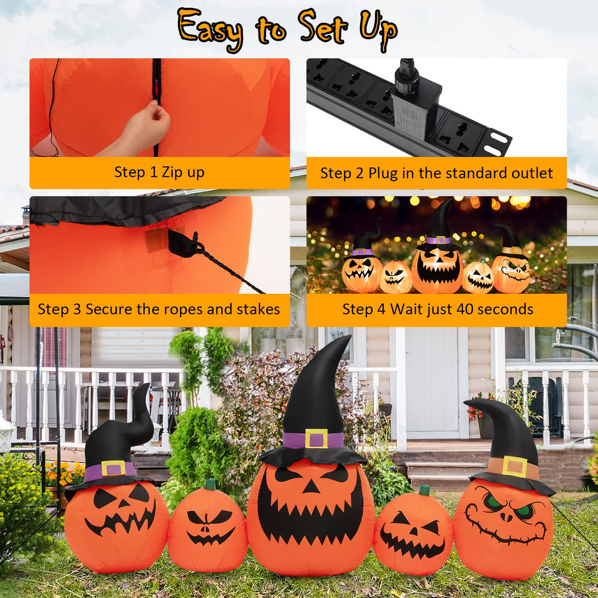 Lucktree 8 Ft Halloween Inflatable Pumpkin Family, Waterproof Halloween Yard Decoration with Built-in LED Lights, Sandbag