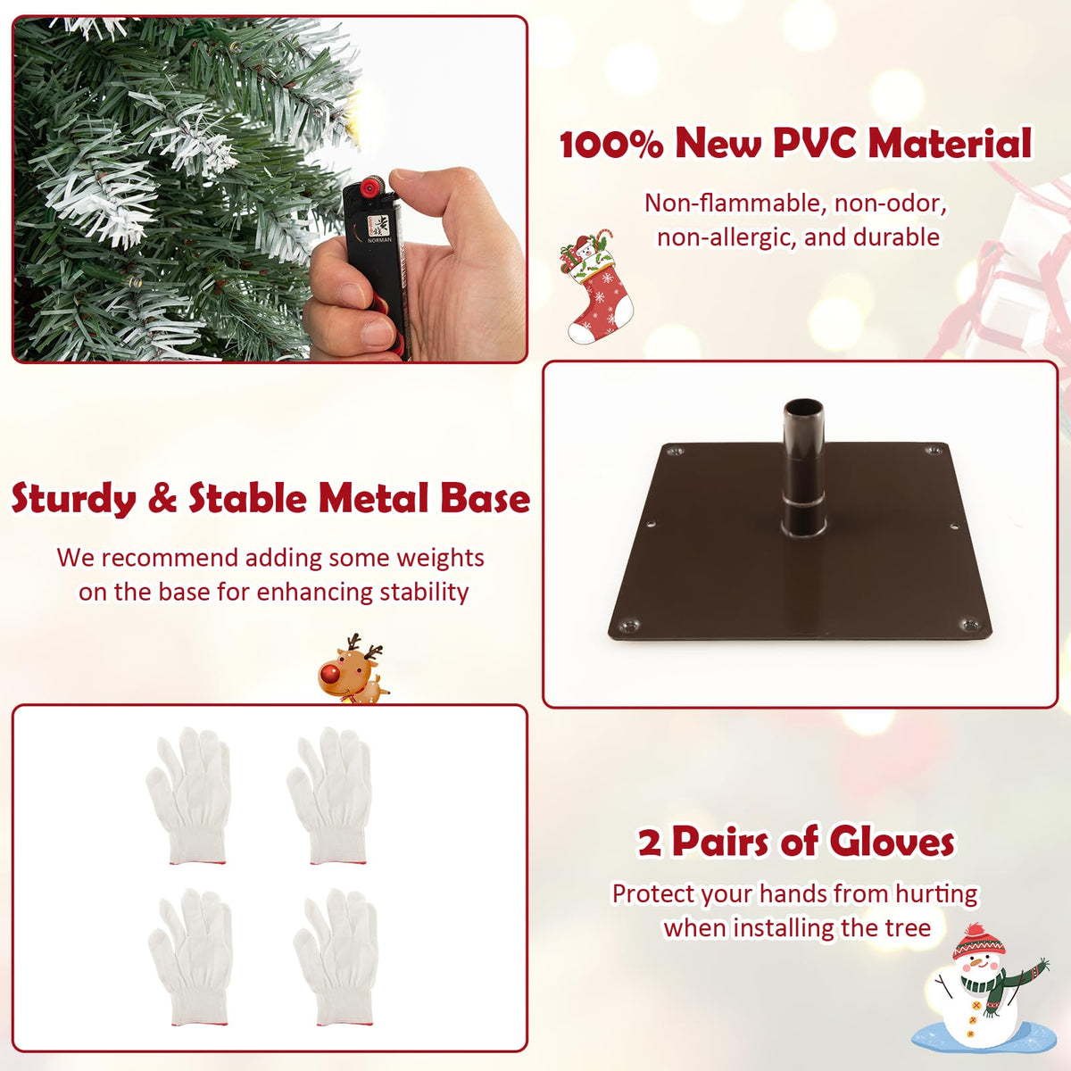 Lucktree 3' 4' 5' Pre-Lit Artificial Christmas Tree Set, Slim Pencil Xmas Trees with Snowy Leaves