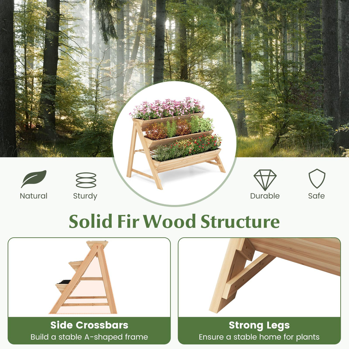 Lucktree 3-Tier Raised Garden Bed, Wooden Vertical Planter Box with Storage Shelf