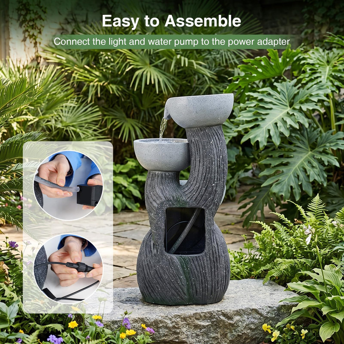 Lucktree 3-Tier Outdoor Water Fountain with Lights