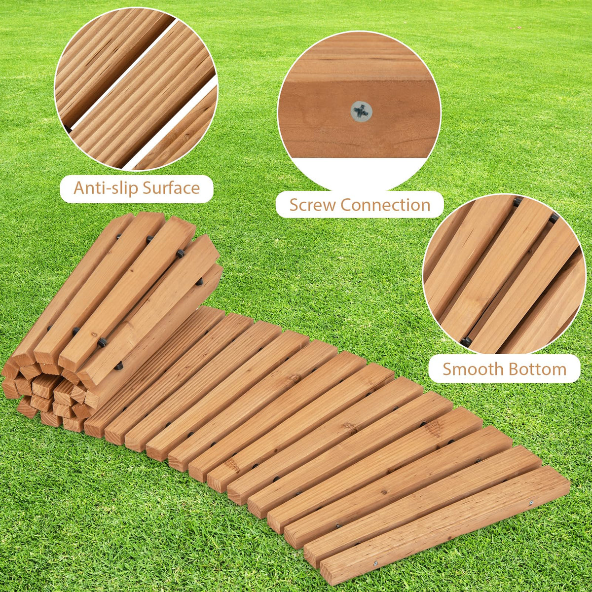 Lucktree Garden Pathway Roll Up - 7ft Curved Wood Walkway 17 inch Width