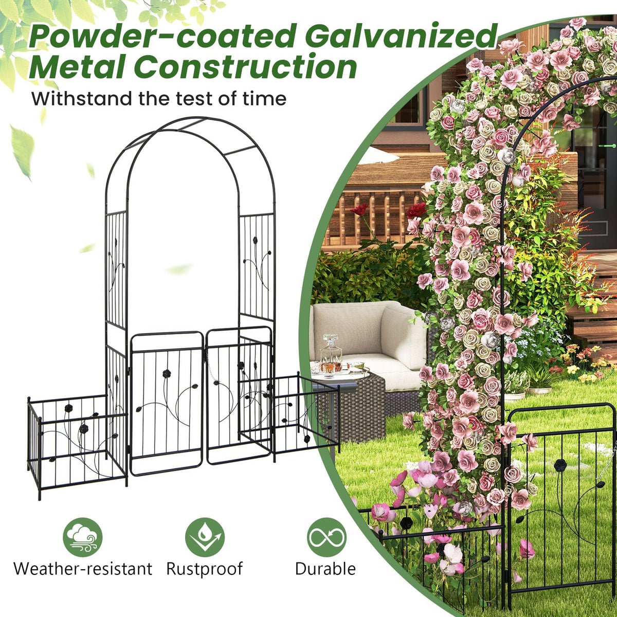 Lucktree Garden Arch with Planter - 87 inch Metal Garden Arbor with Gate