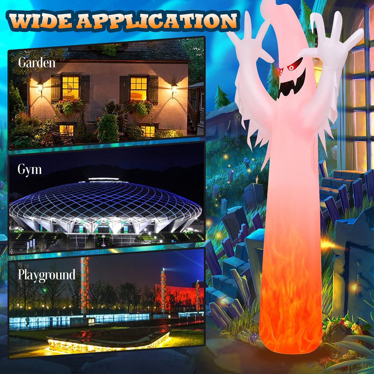 Lucktree 12 FT Halloween Inflatable Ghost W/ LED Lights, Air Blower, Stake, Sandbag
