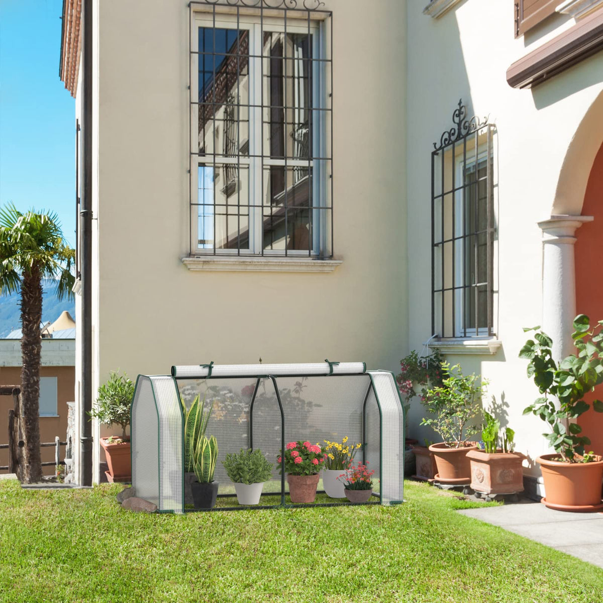 Lucktree Mini Portable Greenhouse - for Raised Garden Bed, 47.5”x 21.5”x 24” Green House with PE Cover Zipper Door