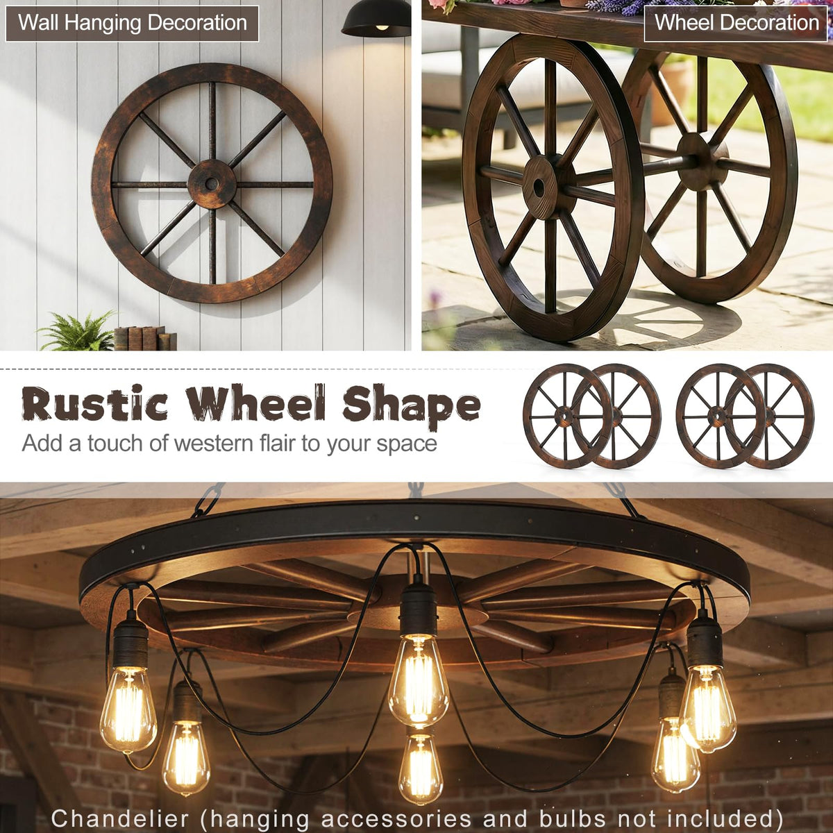 Lucktree 24-Inch Wagon Wheels 2/4 Pieces Carbonized Solid Fir Wood