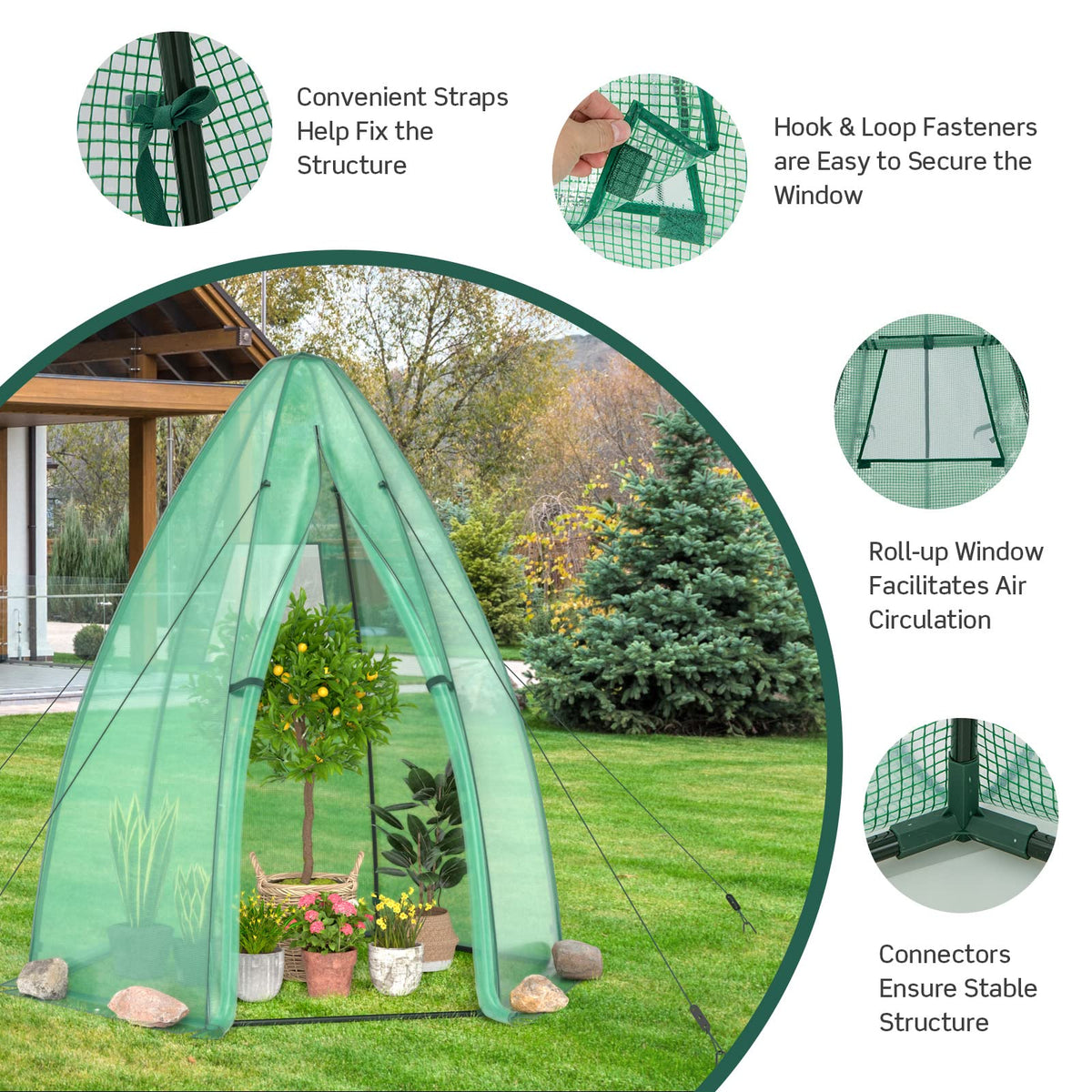 Lucktree Portable Walk-in Greenhouse - 5.5’x5.5’x6’ PE Cover, Roll-up Zippered Door, Window