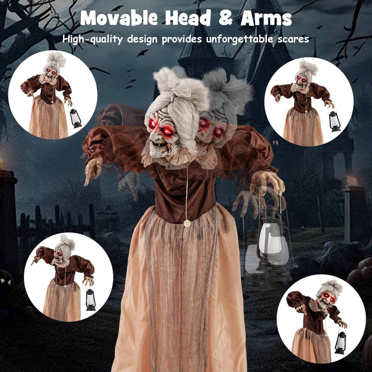 Lucktree Halloween Animatronic, Talking Zombie Maid in Lantern