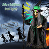 Lucktree Witch with Broomstick Halloween Animatronic, Life Size Animated Halloween Prop with Laughing and Screaming Sound