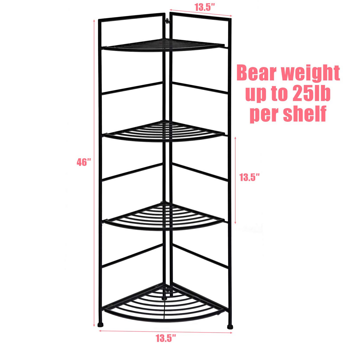Lucktree Folding Metal Plant Rack, 4 Tiers Corner Shelf Plant Stand