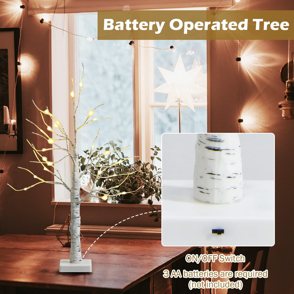 Lucktree 2FT Lighted Birch Tree, Artificial Small Tree White Christmas Tree - LucktreeUS