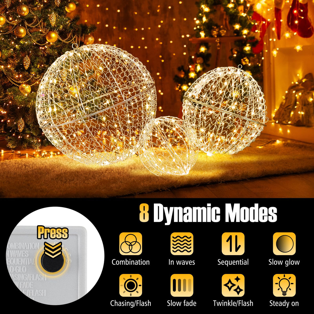 Lucktree 3 Pack Christmas LED Light Balls for Tree