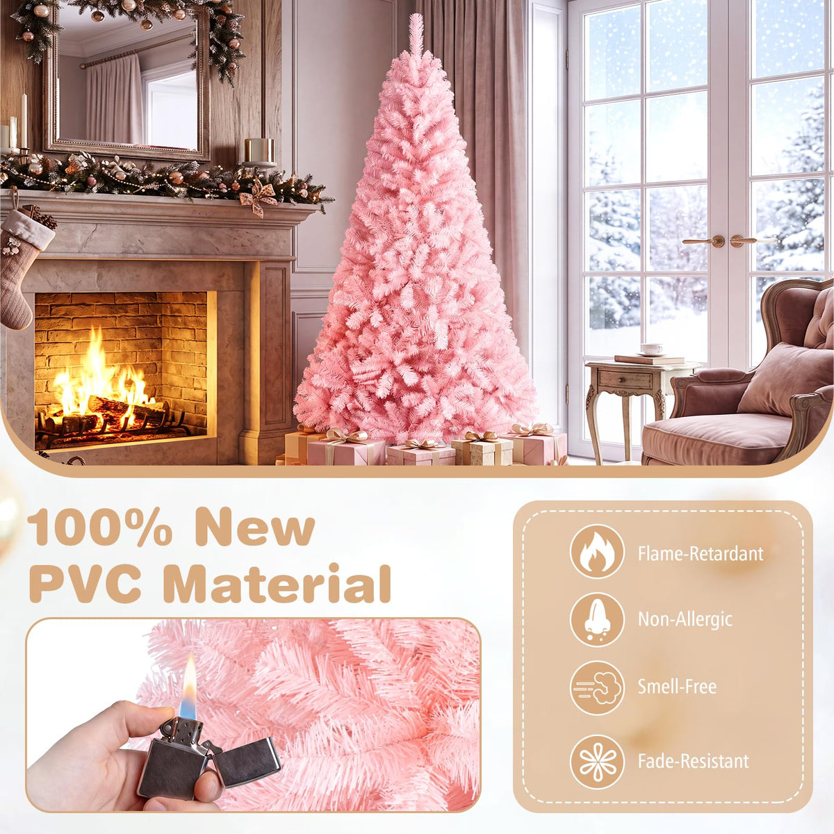 6FT Pink Artificial Christmas Tree with Folding Metal Stand