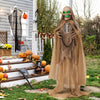 Lucktree 5.6 FT Halloween Standing Animated Skeleton with Chain, Animatronic Skull Grim Reaper with LED lights
