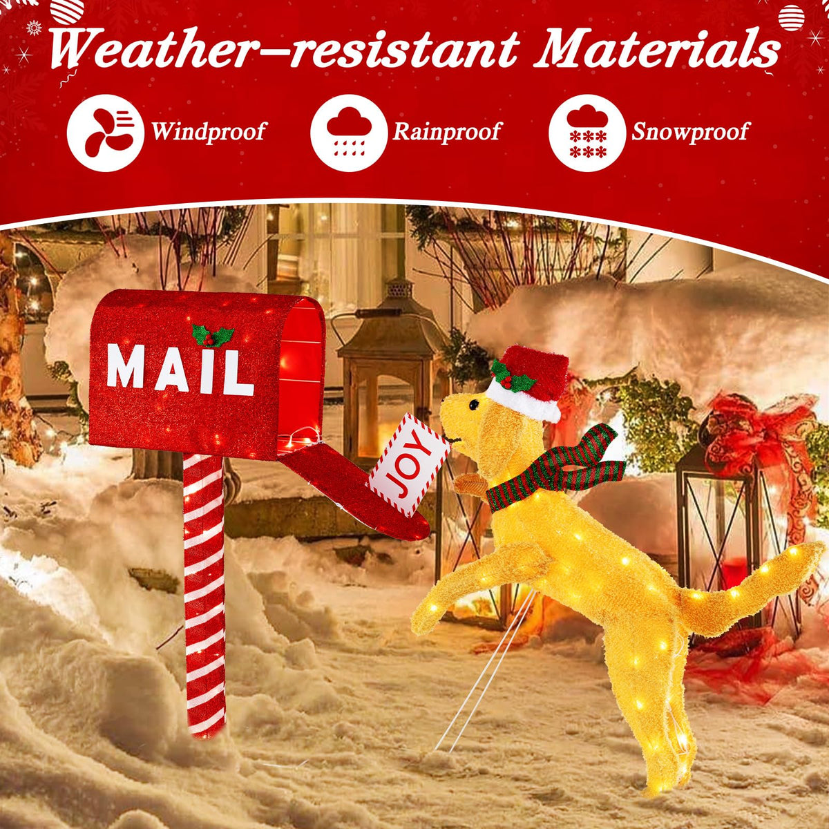 Lucktree 3.5 FT Lighted Dachshund Climbing Mailbox, Pre-Lit Christmas Holiday Decoration