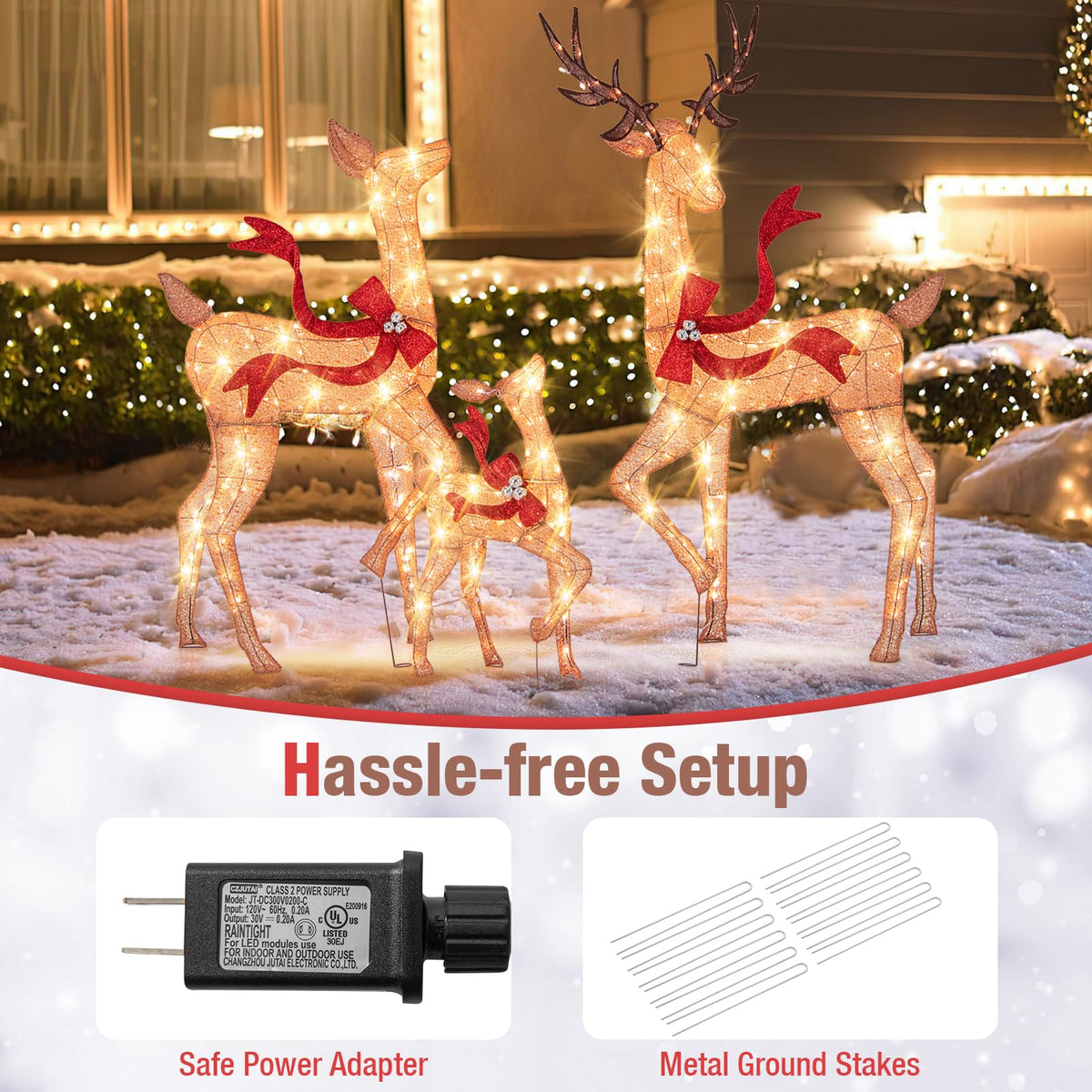Lucktree 3-Piece Large Lighted Christmas Reindeer Family, Light up Xmas Decorations w/440 LED Lights