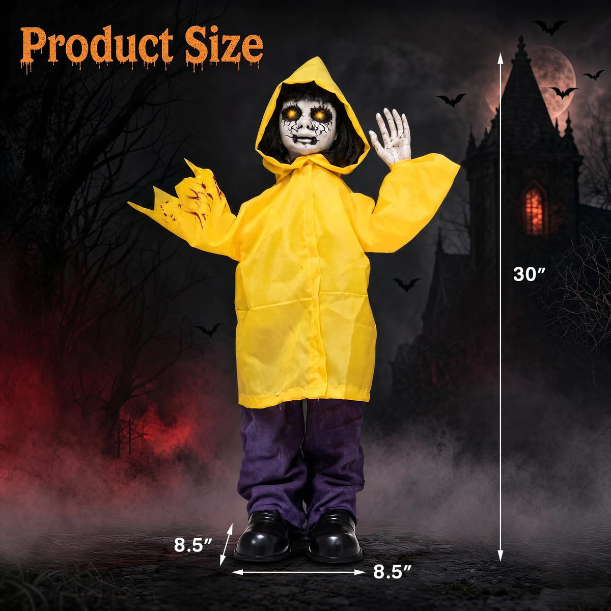 Halloween Animated Life Size Scary Boy with Light Up Eyes