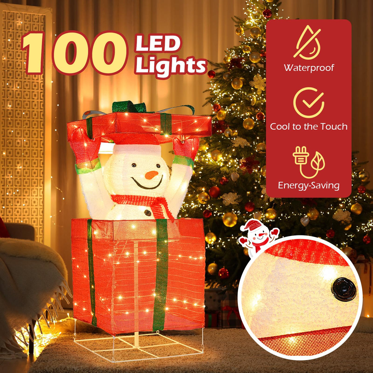 Lucktree Lighted Snowman in Gift Box Christmas Decoration