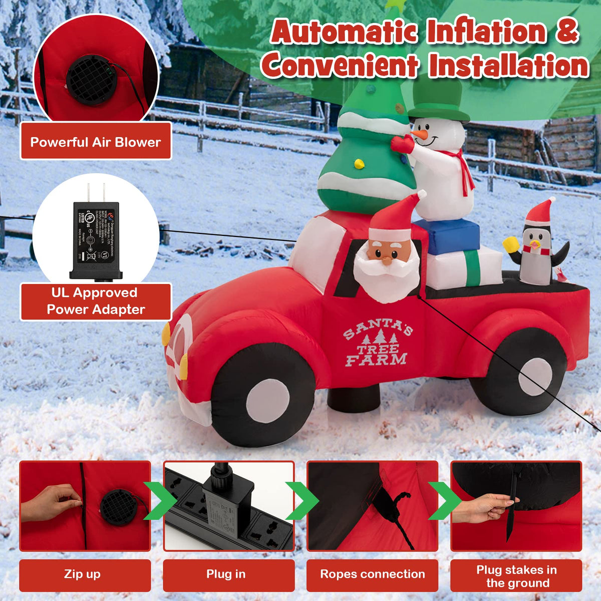 Lucktree Christmas 8 FT Inflatable Santa Claus Driving a Car with LED Lights & Air Blower