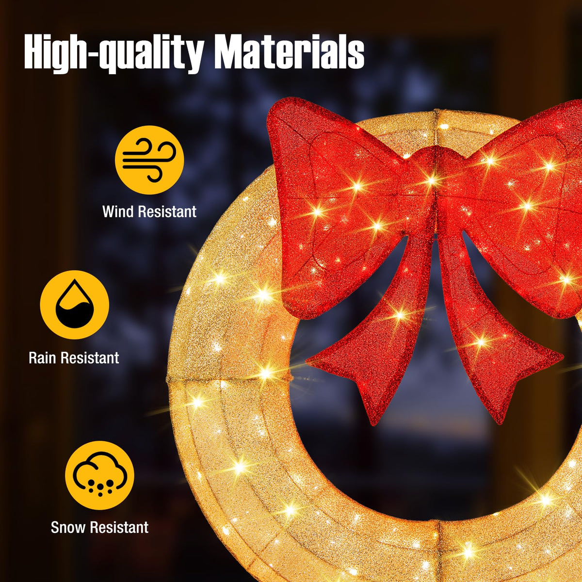 Lucktree 48 Inch Pre-Lit Christmas Wreath, Indoor/Outdoor Xmas Decoration with 200 LED Lights