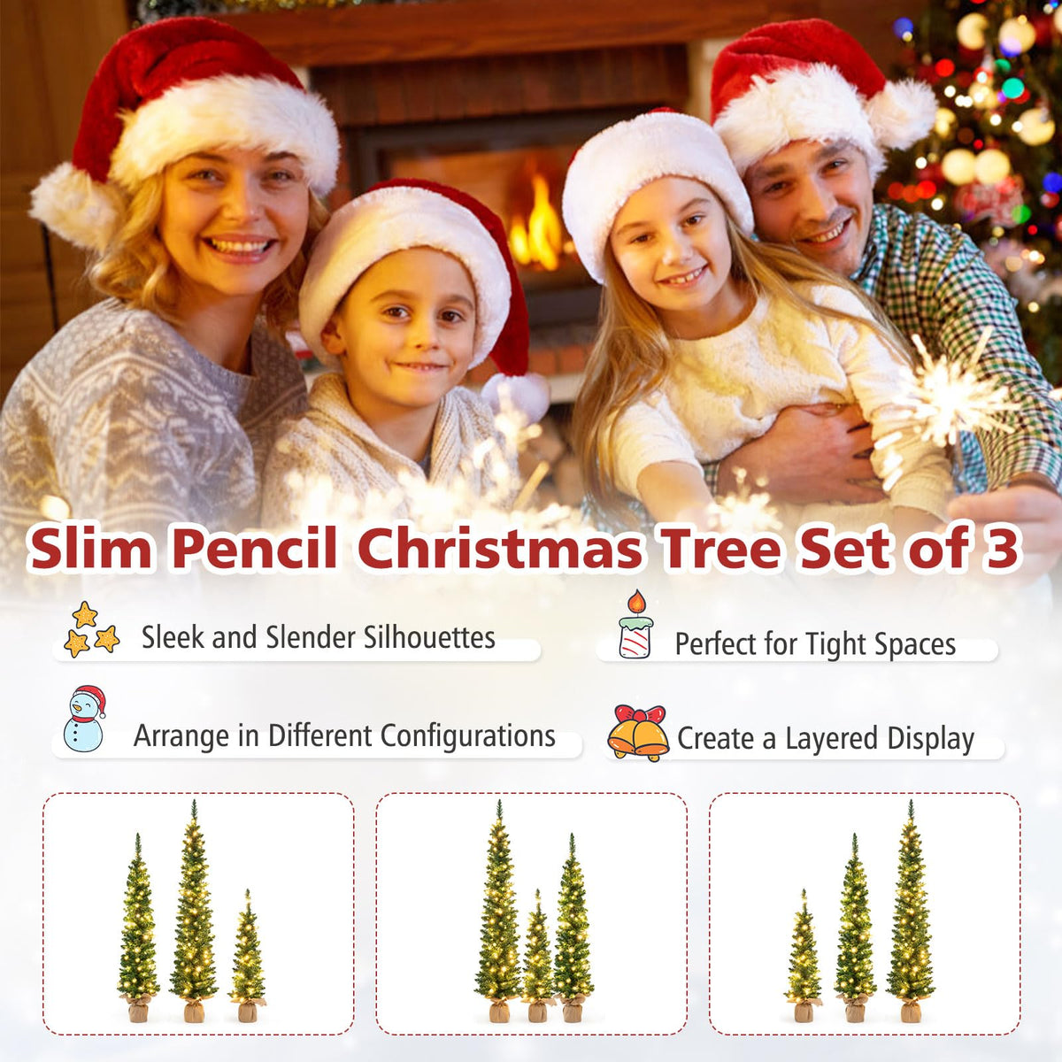 Lucktree 3' 4' 5' Pre-Lit Artificial Christmas Tree Set of 3