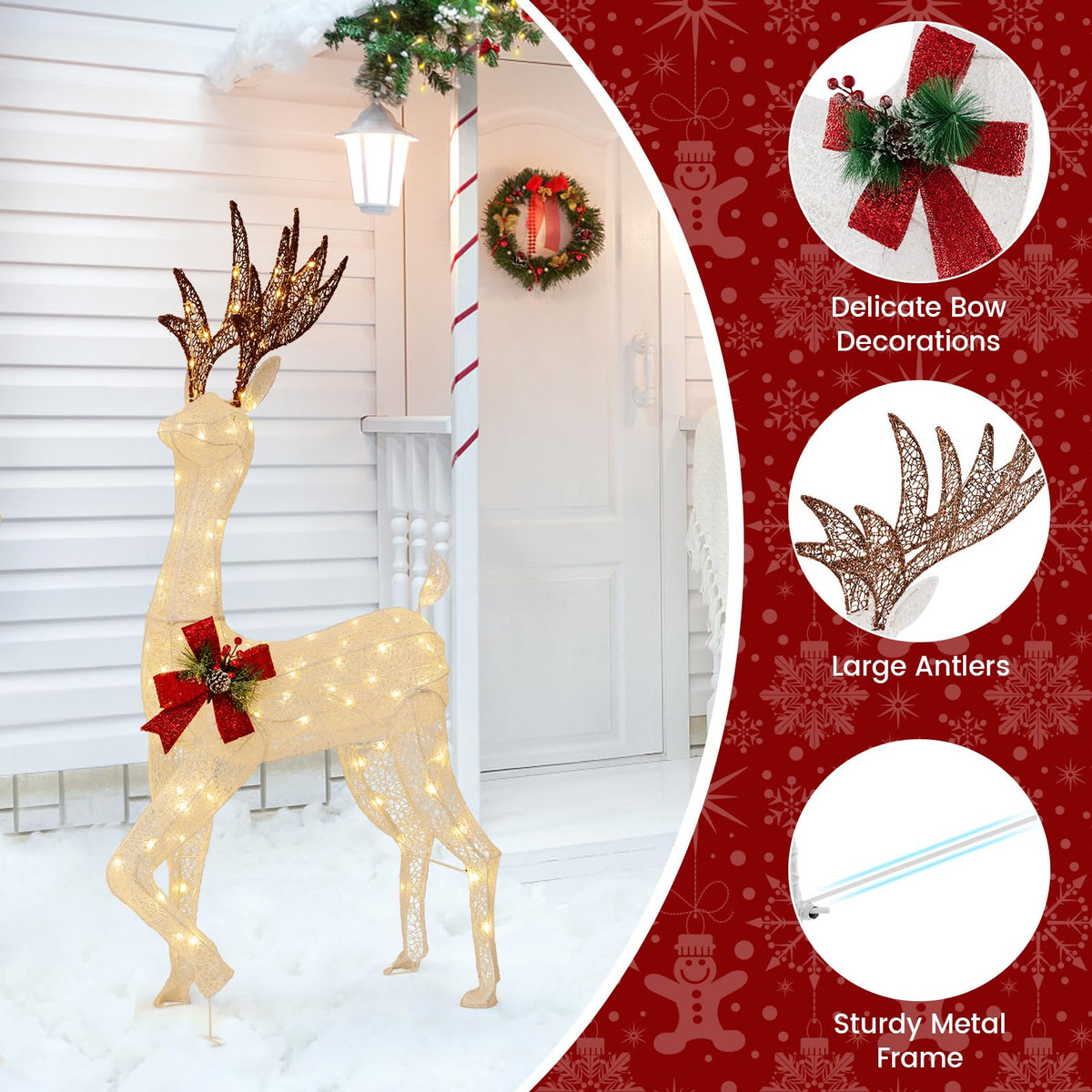 Lucktree 3 Pieces Lighted Christmas Reindeer Family, Xmas Lighted Deer Decoration with 230 Warm White LED Lights