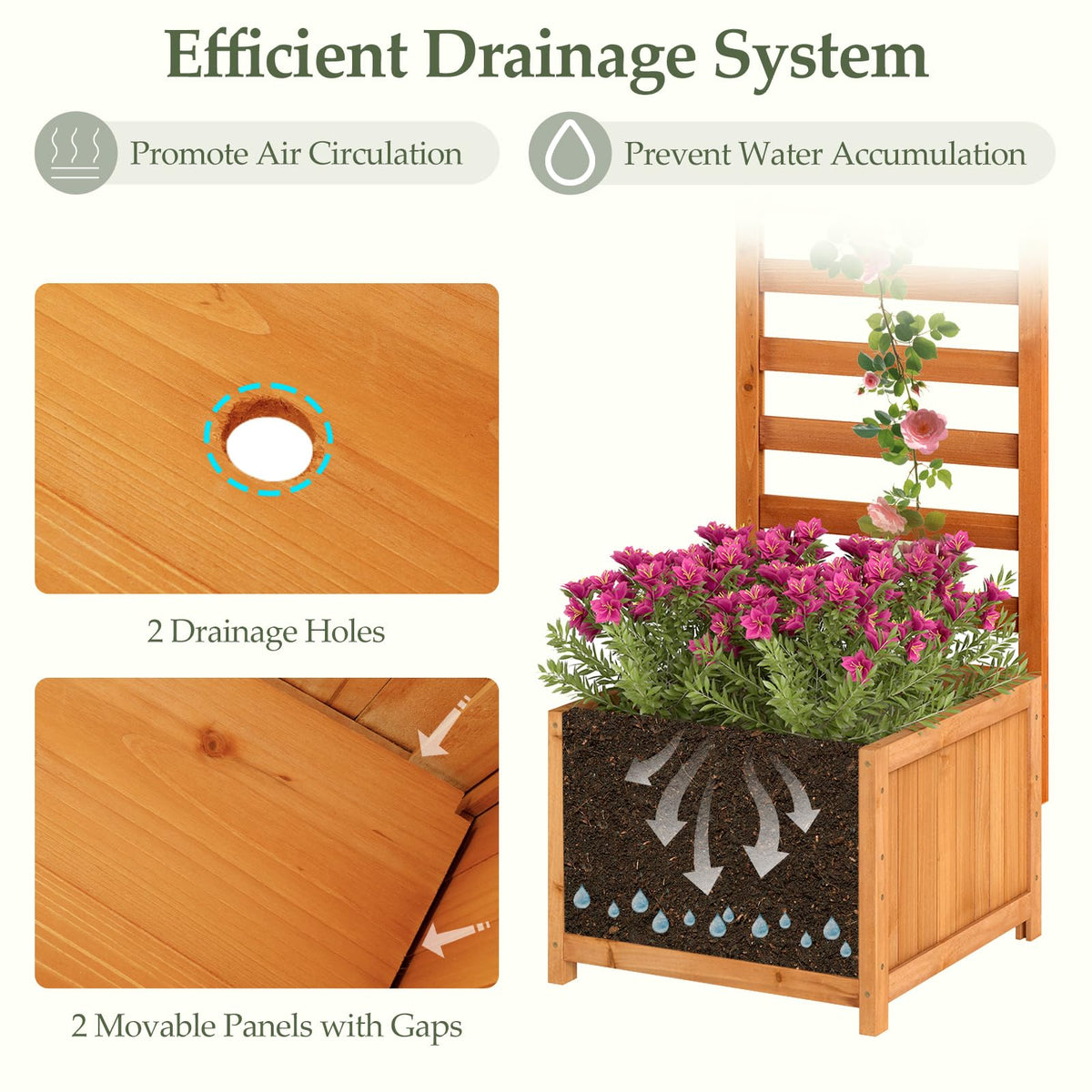Lucktree Wood Raised Garden Bed with Trellis