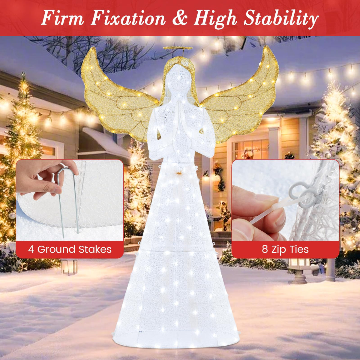 Lucktree 5 FT Christmas Pre-Lit Angel, Yard Lighted-up Festive Angel w/Halo
