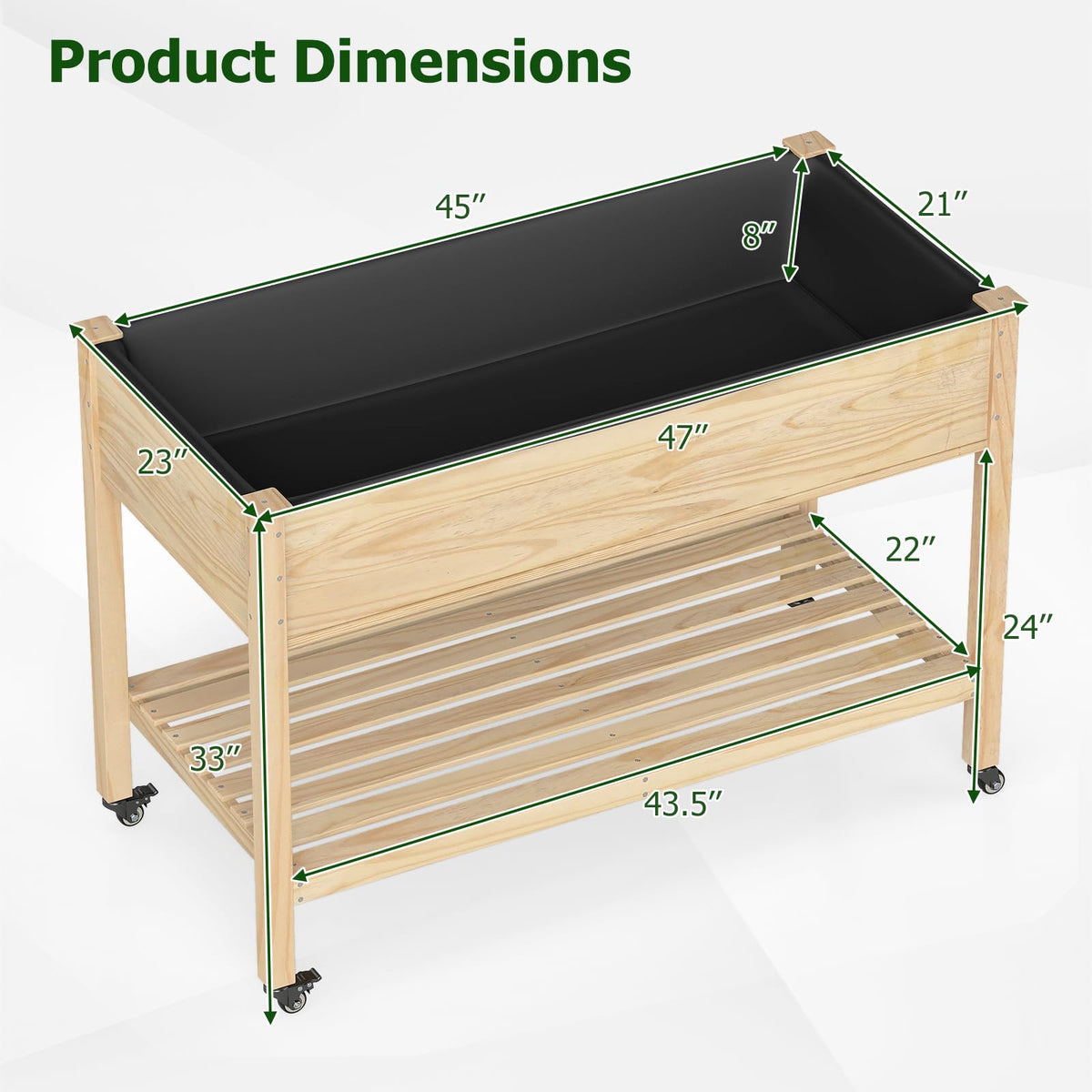 Lucktree 47”x23”x33” Wood Planter Box